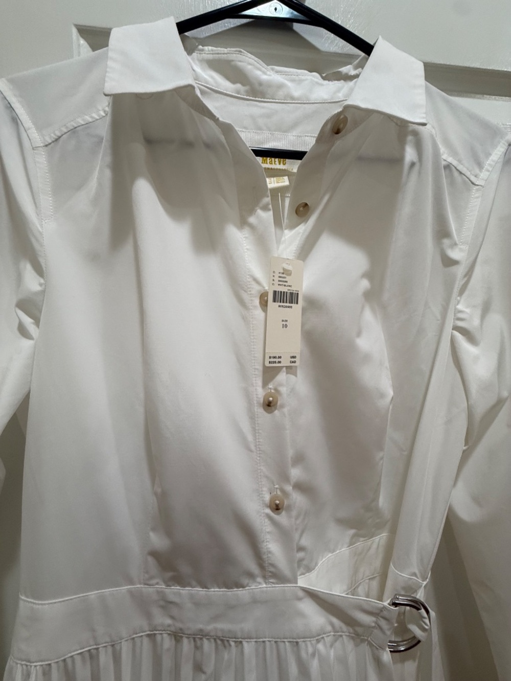 Anthropologie Maeve White Pleated Poplin Stretch Long Sleeves Dress Size 10 - Picture 2 of 8